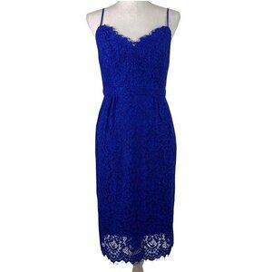 J Crew Size 4 Dress Floral Guipure Lace Royal Blue Knee Length Sweetheart Neck